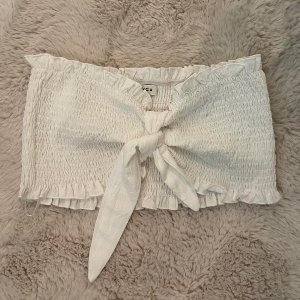 White cinched tie top